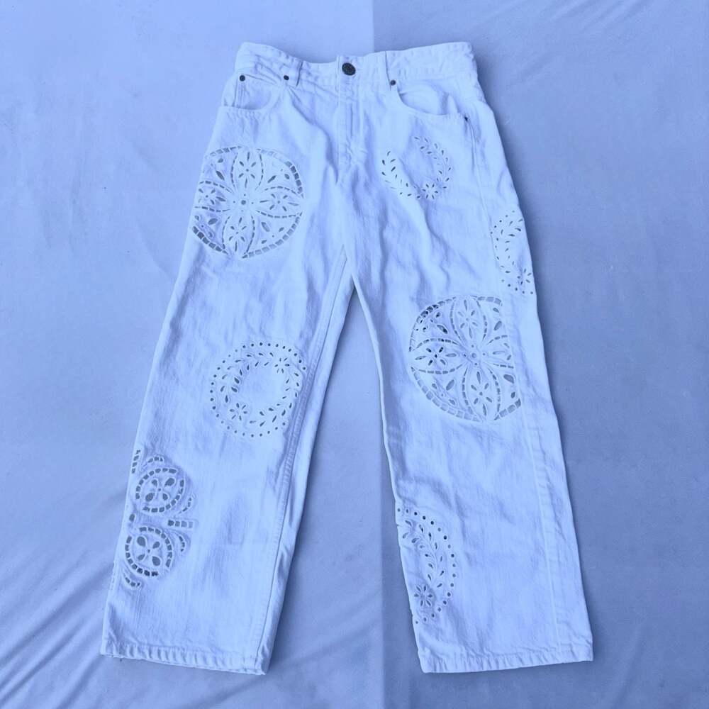 Isabel Marant White Ronny Broderie Anglaise Embroidered Jeans - Picture 2 of 16
